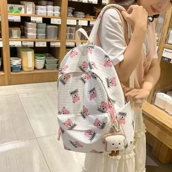 Рюкзак с принтом медведя, студенческий школьный рюкзак с героями мультфильмов, женский рюкзак большой емкости розовый