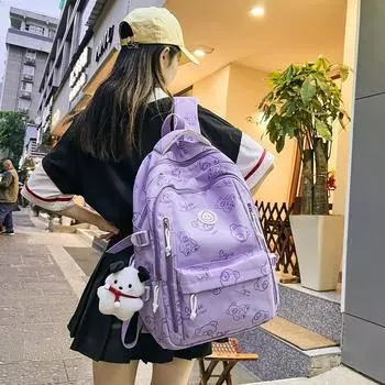 Рюкзак с принтом медведя, женский школьный рюкзак большой емкости для старшеклассников, дорожный рюкзак белый