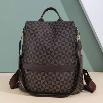 Рюкзак с принтом, мягкая кожаная многофункциональная дорожная сумка для женщин, рюкзак большой емкости чёрный