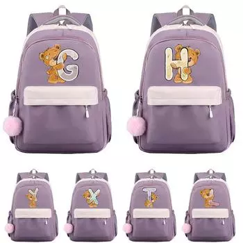 Рюкзак с принтом на холсте, маленький медвежонок, 26 английских букв, школьный рюкзак, кавайный рюкзак для девочек, сумка для книг, школьная сумка, подарок для подростков