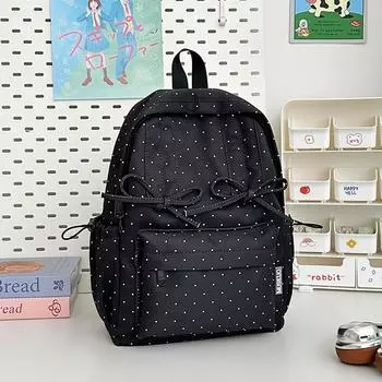 Рюкзак с принтом в горошек поло Женский рюкзак большой вместимости Студенческий школьный рюкзак Small чёрный