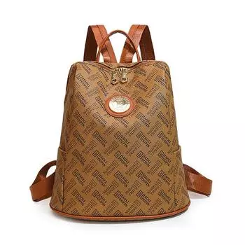 Рюкзак с принтом, женский, большой емкости, рюкзак для поездок на работу, ретро-рюкзак для школьников коричневый