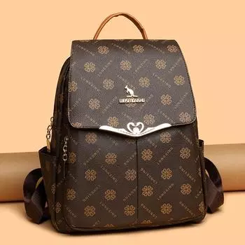 Рюкзак с принтом, женский, большой емкости, мягкий кожаный дорожный рюкзак коричневый