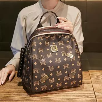 Рюкзак с принтом, женский кожаный многофункциональный дорожный рюкзак большой емкости, школьный рюкзак кофейный