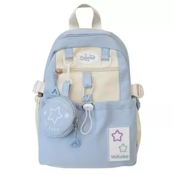 Рюкзак с принтом звезд для девочек, студенческий, контрастный по цвету, школьный, с кошельком для монет синий