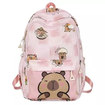 Рюкзак с рисунком Капибара для учеников 3-6 классов, вместительный, защищающий позвоночник и устойчивый к пятнам детский рюкзак зелёный