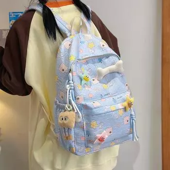 Рюкзак с рисунком, женский компьютерный рюкзак, легкий, большой емкости, школьная сумка для школьников синий