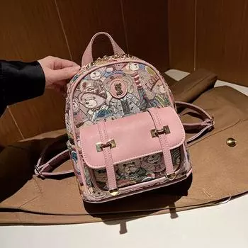 Рюкзак с вышитым медведем. Мини-женская сумка. Универсальный модный рюкзак.