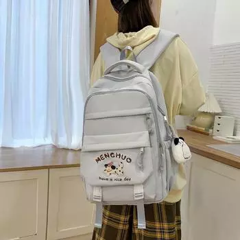 Рюкзак с вышитым мультяшным щенком в студенческом стиле, большая вместимость, школьный ранец для девочек чёрный