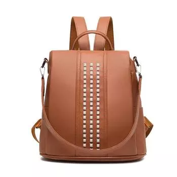 Рюкзак с заклепками, модный женский школьный рюкзак с защитой от кражи, многоцелевой универсальный рюкзак на одно плечо, мягкая кожаная женская сумка