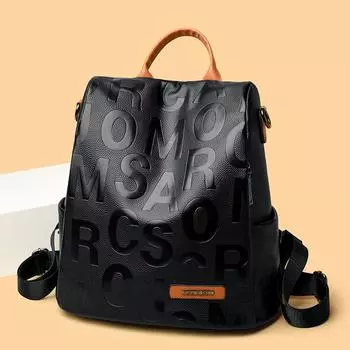 Рюкзак с защитой от кражи Letter, женский рюкзак двойного назначения из мягкой кожи, большой емкости, легкий, для путешествий, школьная сумка чёрный