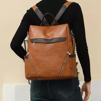 Рюкзак с защитой от кражи, женский рюкзак из ПУ, большая вместимость, легкая дорожная сумка, школьный рюкзак для школьников коричневый