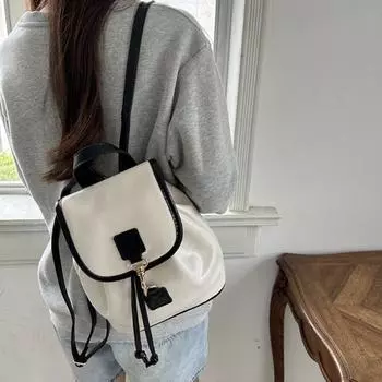 Рюкзак с завязками на шнурке контрастного цвета для отдыха, сумка на плечо высокого качества для поездок на работу и обратно для девочек чёрный/белый