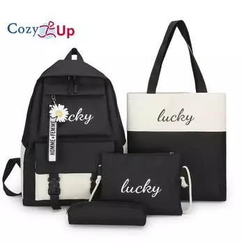 Рюкзак школьная сумка женский буквенный рюкзак контрастного цвета для школьников младших классов, набор из 5 предметов 30x13x42cm розовый