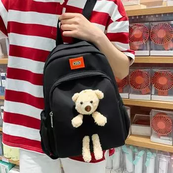 Рюкзак школьной сумки с милым медведем для девочек, школьный рюкзак чёрный