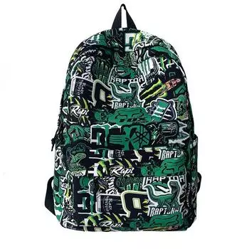 Рюкзак школьный большой вместимости для учеников средней школы, унисекс, водонепроницаемый, с принтом граффити зелёный