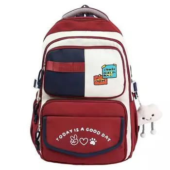 Рюкзак школьный большой вместимости, легкий, с цветным контрастом, для девочек, детский рюкзак красный