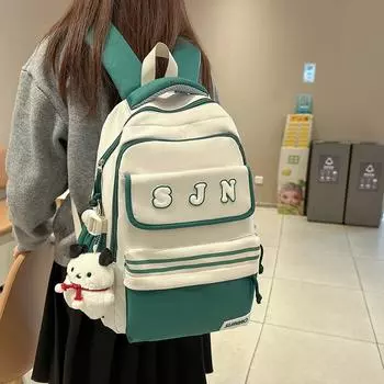 Рюкзак школьный для старшеклассников средней школы с цветными блоками для женщин большой емкости зелёный