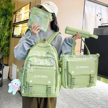 Рюкзак Школьный рюкзак Школьный рюкзак из четырех частей Холщовая сумка чёрный