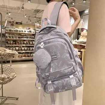 Рюкзак школьный женский с принтом медведя, большой емкости чёрный