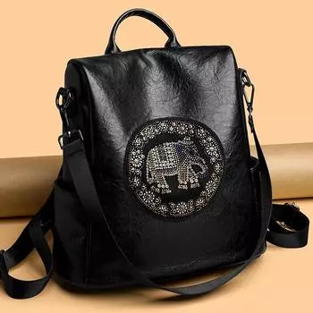 Рюкзак со слоном и бриллиантами, противоугонный дорожный рюкзак, женский многофункциональный школьный рюкзак чёрный