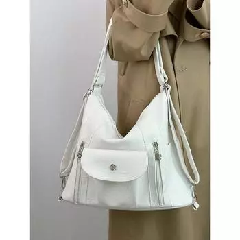 Рюкзак Spice Girl из мягкой кожи в стиле ретро с большим объемом, разнообразные варианты спинки, универсальная сумка-мессенджер на одно плечо высокого класса белый