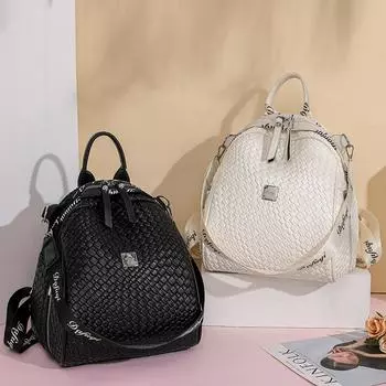 Рюкзак сплошного цвета, женский тканый рюкзак, школьный рюкзак большой емкости чёрный