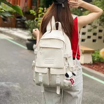 Рюкзак средней школы большой емкости для студентов с буквенным принтом в стиле колледжа чёрный