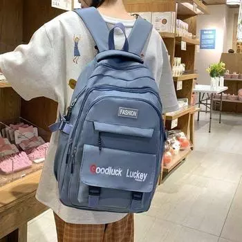 Рюкзак Студенческий Большой Вместимости Сумка Студента Средней Школы Сплошной Цвет Дорожная Сумка чёрный