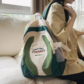 Рюкзак Студентка Повседневная школьная сумка Цветной контрастный рюкзак синий