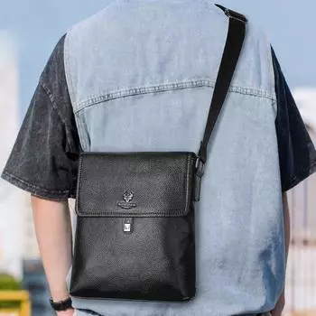 Рюкзак-сумка через плечо для мужчин из натуральной кожи Baotou Layer Cowhide Business Commuter чёрный