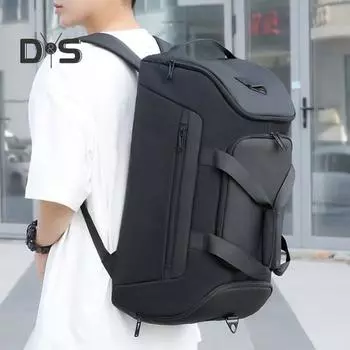 Рюкзак-сумка для одежды с отделением для мокрой одежды, карманом для обуви, проверкой безопасности, 15 отделений, трансформируемая дорожная сумка, водонепроницаемый холщовый органайзер для одежды в путешествиях чёрный