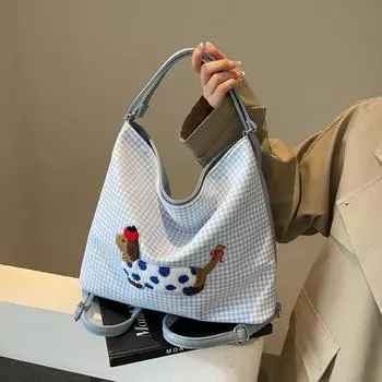 Рюкзак сумка женская 2024 новая клетчатая сумка через плечо большая вместительная модная сумка-тоут в студенческом стиле сумка-рюкзак 24*10*21