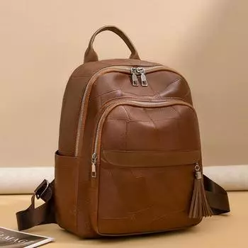 Рюкзак Tassel Backpack женский мягкий кожаный ретро рюкзак большой емкости для поездок на работу бежевый
