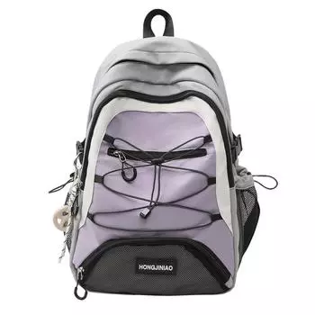 Рюкзак унисекс с цветными блоками на шнурке в стиле ретро для школьников серый