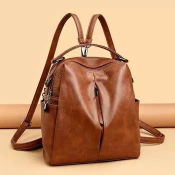 Рюкзак Универсальная мягкая кожаная сумка Простая и модная для женщин Вместительный дорожный рюкзак чёрный