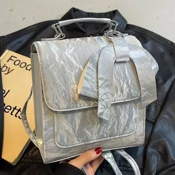 Рюкзак в иностранном стиле, женский, интернет-знаменитость, милый маленький рюкзак с бантом, сумка-мессенджер Niche Design серебряный