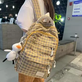 Рюкзак в клетку для школьников большой емкости жёлтый