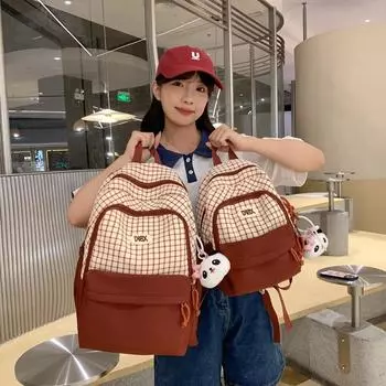 Рюкзак в клетку с цветными блоками, женский рюкзак большой вместимости, легкая студенческая школьная сумка Small жёлтый