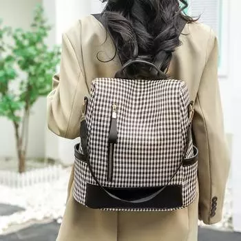 Рюкзак в клетку с принтом, женская сумка на плечо, легкая дорожная сумка большой вместимости хаки