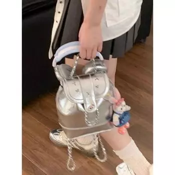 Рюкзак в стиле гяру женский 2025 новый нишевый дизайн XINGX Y2g высококачественная цепочка портативный рюкзак Silver