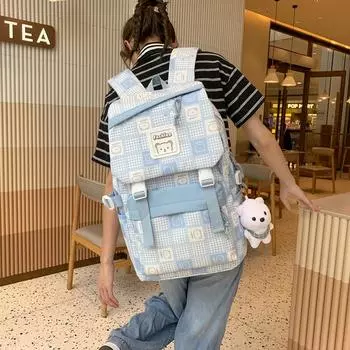 Рюкзак в стиле колледжа большой емкости, школьный рюкзак в клетку, школьный рюкзак для школьников