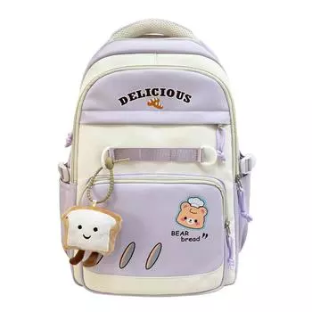 Рюкзак в стиле колледжа с цветовой блокировкой, школьный ранец для средней школы фиолетовый