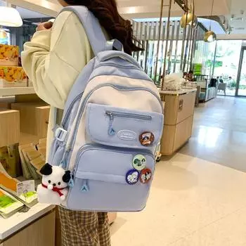 Рюкзак в студенческом стиле, студенческий блок, цветной школьный рюкзак для кампуса, женский школьный рюкзак большой вместимости чёрный