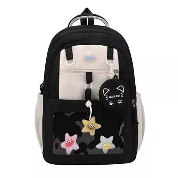 Рюкзак в студенческом стиле, студенческий, большой вместимости, школьный чёрный