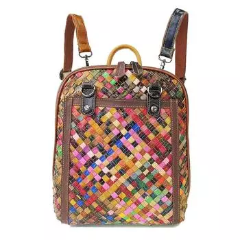 Рюкзак Wind Lady из кожи, плетеный вручную, цветной рюкзак, 10 дюймов, женская сумка из коровьей кожи в стиле ретро