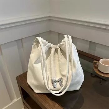 Рюкзак высокой ценности, модная большая вместительная сумка для студентов с бантом, универсальная сумка-тоут серебряный