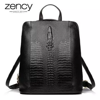 Рюкзак Zency из 100% натуральной кожи, женский крокодиловый узор, женский рюкзак для девочек, ноутбук, школьные сумки, дорожные сумки, высокое качество чёрный