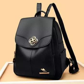 Рюкзак Женская школьная сумка через плечо Pu Открытый дорожный рюкзак чёрный