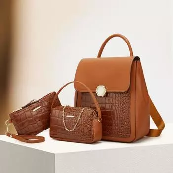 Рюкзак Женская сумка Модный универсальный модный женский рюкзак Большой вместимости Дорожная школьная сумка Маленькая сумка 28cm*11cm*31cm коричневый